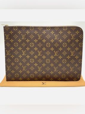 LOUIS VUITTON Brief Case Pochette Documents Brown Monogram 🌟